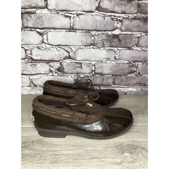 Tory Burch Brown Rubber Lace Boot Duck Shoes Women Sz 8.5M US/38.5EU - Picture 15 of 16